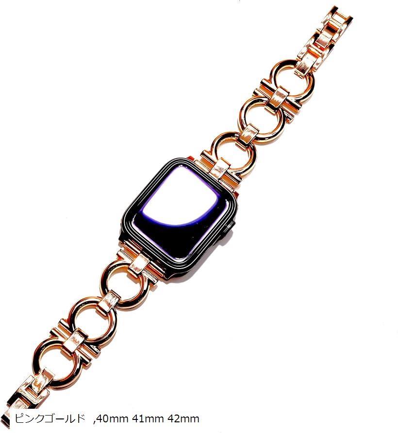 互換品 互換品/代替品 チェーンバンド おしゃれ 時計 メタル/シルバー 工具不要/メンズ レディース ギフト プレゼント applewatch ピンクゴールド 40mm 41mm 42mm(2)