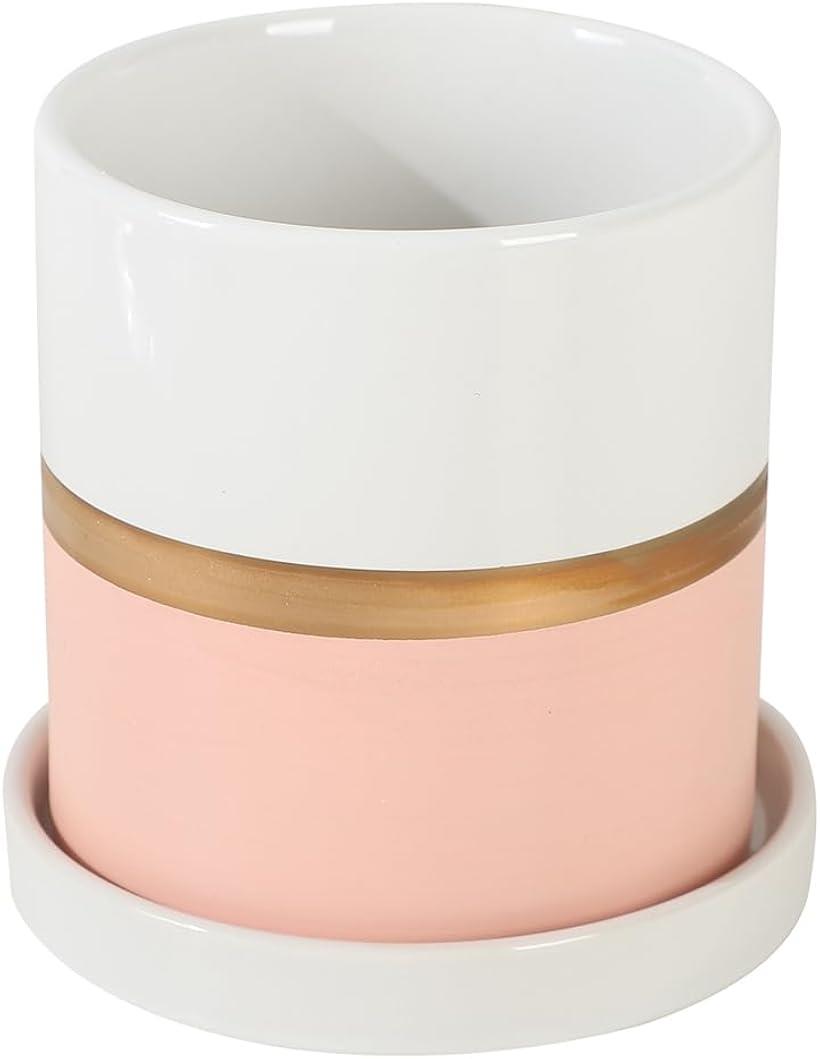 陶器製プランター 植木鉢 耐用鉢 受け皿付 底穴あり 円筒形 観葉植物 多肉植物 オシャレ 北欧風