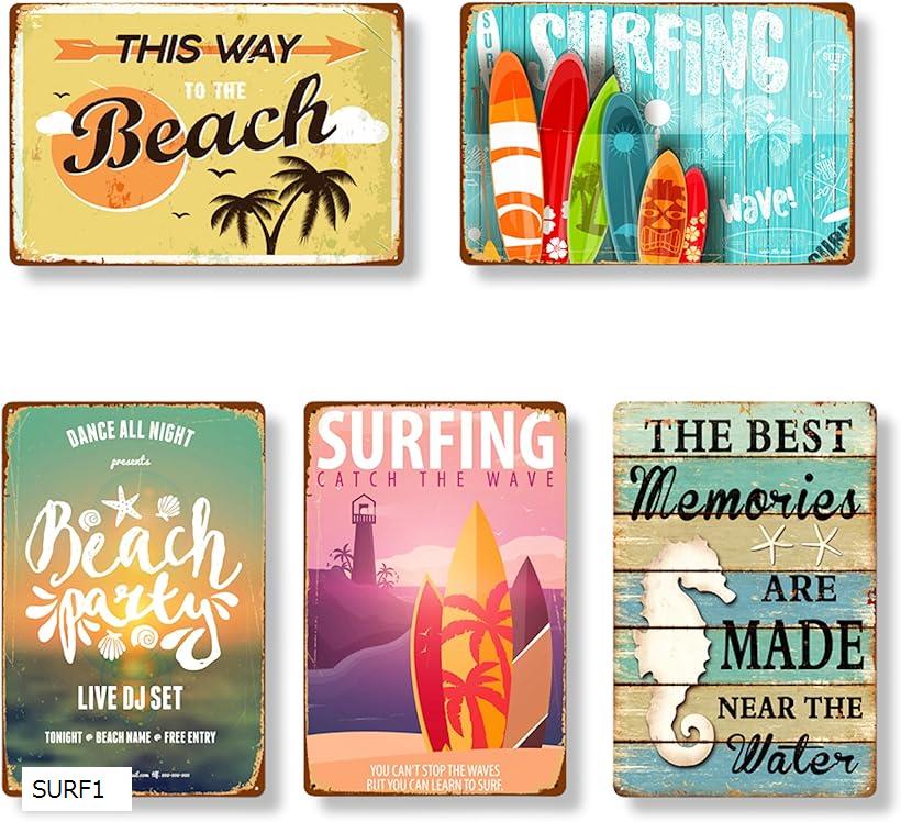 ブリキ 看板 サーフ ビーチ 壁飾り アメリカン プレート インテリア レトロ 雑貨 ヴィンテージ風 SURF5 SURF4 SURF3 SURF2 SURF1
