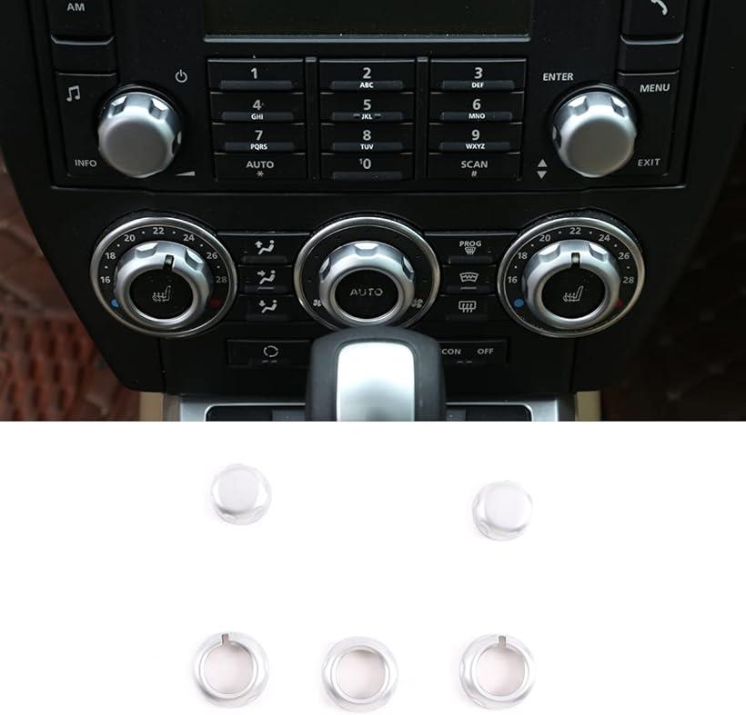 ランドローバー フリーランダー 2 2007-2012に適用 車用 エアコンノブボリュームコントロールノブ装飾リング カーボリューム ＆ ボタン トリムカバー 5個入り ABS製 銀