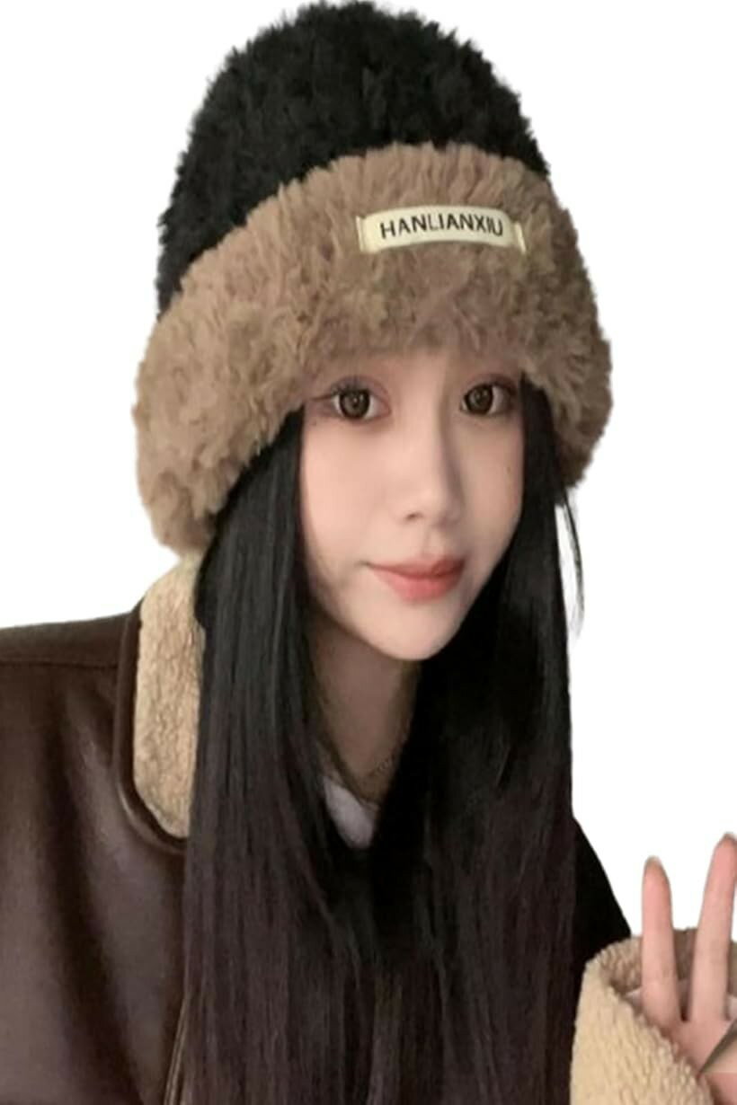 樂天商城 - ニット帽子 レディース 防寒防風 暖かい 肌に優しい ニットキャップ 伸縮 シンプル 軽量 秋冬用 ディース帽子 (ブラウンブラック, Free Size)