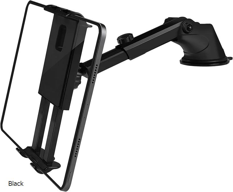 タブレットホルダー 車載 超強力 粘着ゲル 真空吸盤 ダッシュボード フロントガラス スマホ カーナビ ブラック Black