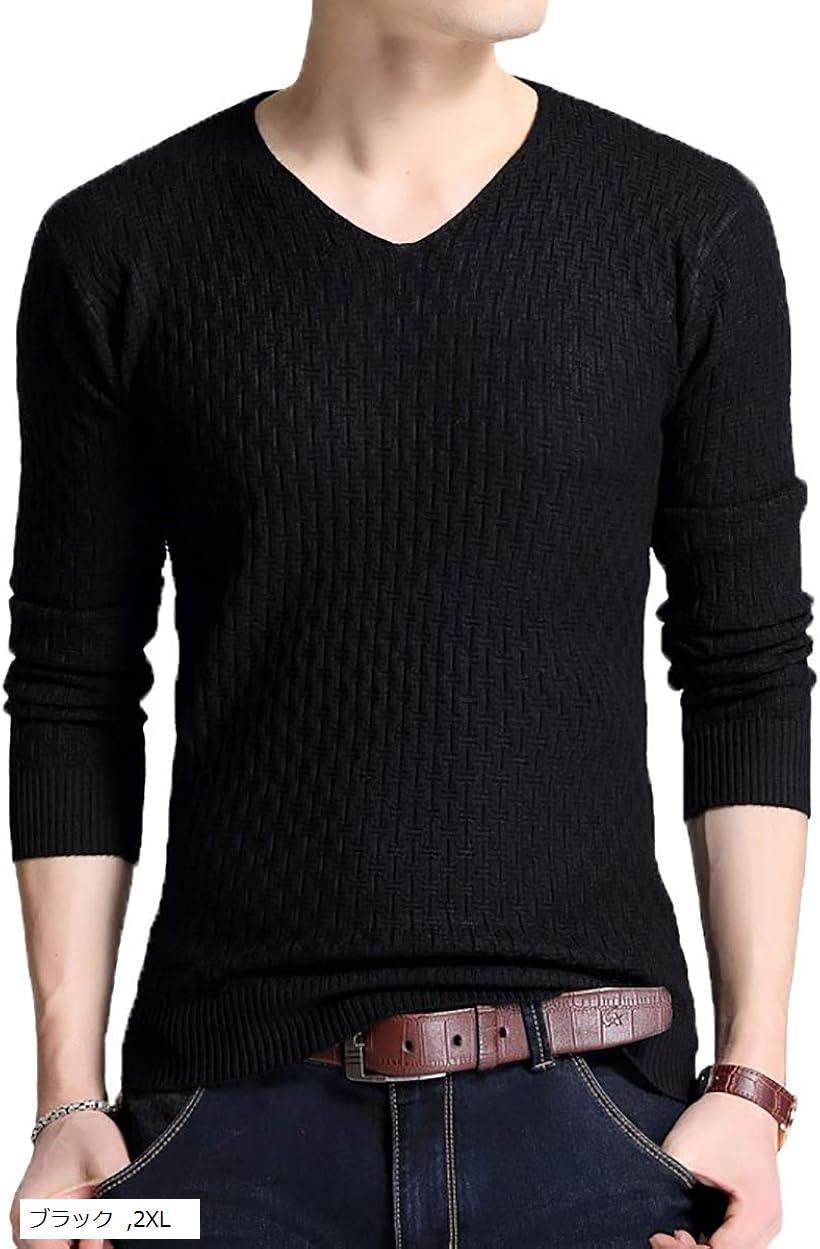 Vネック セーター メンズ ニット 薄手 無地 カットソー カジュアル 長袖 オシャレ ライトニット ジオメトリック グレー L オレンジ XL ホワイト M ブラック 2XL