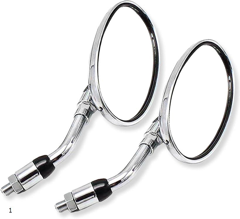 互換品 バイク ミラー オーバル ショートミラー バイクミラー 正10mm 左右 セット 汎用 凸面 丸型 角度調整 シルバー メッキ 1