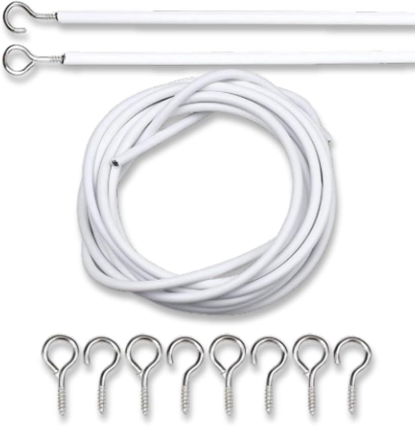 カーテンレール フック 曲がるカーテンレール ロープ 5m フック付き ワイヤー 吊り下げ ホワイト