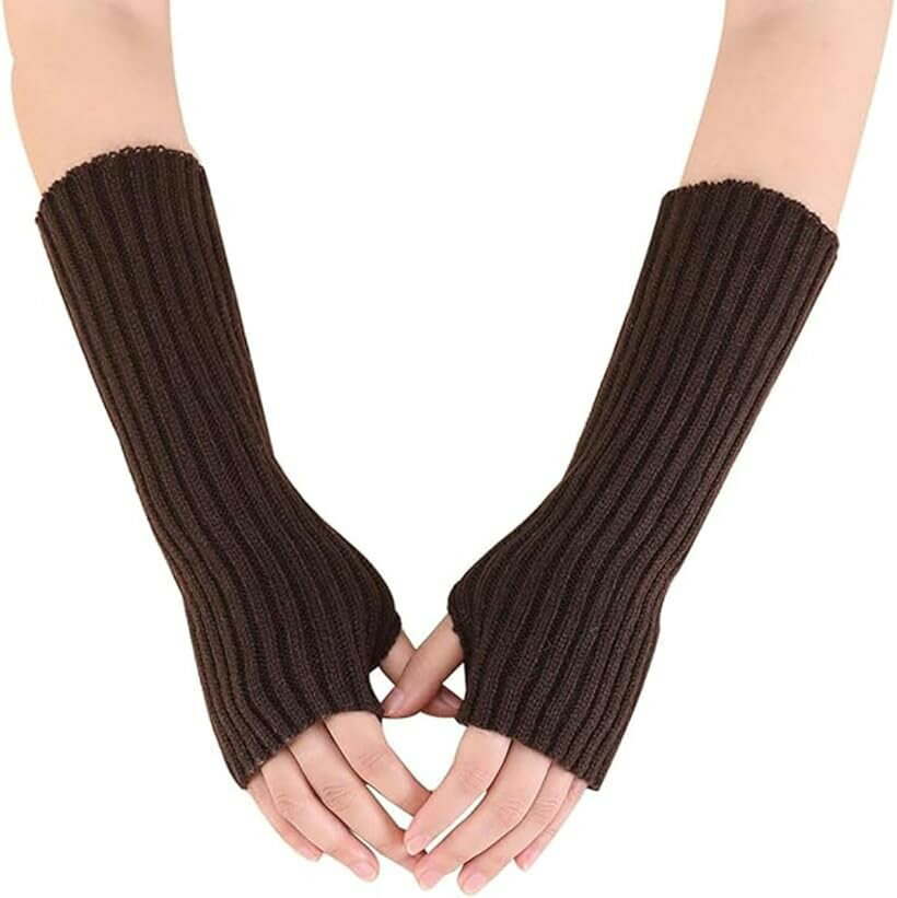 Arm Warmers - アームウォーマー レディース メンズ ニット 親指穴付き アームカバー (ブラウン, Free Size)