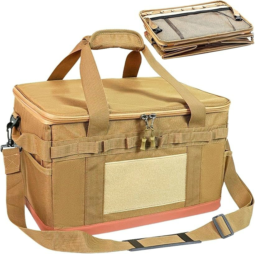 バリエーションコード : 2buo91hlg3商品コード2buo9votqp商品名キャンプコンテナ ギアボックス 30L 折りたたみ 軽量1.3kg 防水ブランドCHASOカラーカーキサイズ等30L折り畳み可能な30Lの大容量ソフトコンテナ。キャンプギアや釣り用品、工具などをすっきりまとめられる折りたたみ式の収納ボックスです。厚手で頑丈なナイロン生地(600D）に、底部には防水性のある厚手PUレザー素材を使用しているため屋外でも安心。ツールバッグやストレージケースとしても幅広く活用できます。カラーはブラックとカーキの2色展開。アウトドアやレジャーが趣味の方におすすめの収納バッグ。キャンプ用品を整理したい方や車に常備したい方、防災グッズをまとめておきたい方にも便利です。ミリタリー感のあるデザインで、見た目の格好良さと機能性を兼ね備えています。仕切り板が付いているので荷物をカテゴリーごとに分けて整理できます。底には強度のある補強板を入れており、重い物を詰めても安定感をキープ。フタはしっかり硬さがあり、ちょっとしたテーブル代わりにも使用可能。キャンプや釣りの収納バッグとしてはもちろん、車載用のコンテナや家庭用のツールボックスとしても活躍。工具やギアを整理して持ち運びやすく、非常時の防災バッグとしても使えます。未使用時は薄く折りたためるので、保管場所を取りません。容量は30Lで、外寸は幅約40cmx奥行30cmx高さ25cm。十分な収納力がありながら、折り畳み式で持ち運びも簡単です。重量約1.3kg。撥水性のある丈夫なナイロン生地（600Dオックスフォード生地）に、底部には防水性のあるPUレザー素材を施しています。※ 他ネットショップでも併売しているため、ご注文後に在庫切れとなる場合があります。予めご了承ください。※ 品薄または希少等の理由により、参考価格よりも高い価格で販売されている場合があります。ご注文の際には必ず販売価格をご確認ください。※ 沖縄県、離島または一部地域の場合、別途送料の負担をお願いする場合があります。予めご了承ください。※ お使いのモニタにより写真の色が実際の商品の色と異なる場合や、イメージに差異が生じることがあります。予めご了承ください。※ 商品の詳細（カラー・数量・サイズ 等）については、ページ内の商品説明をご確認のうえ、ご注文ください。※ モバイル版・スマホ版ページでは、お使いの端末によっては一部の情報が表示されないことがあります。すべての記載情報をご確認するには、PC版ページをご覧ください。