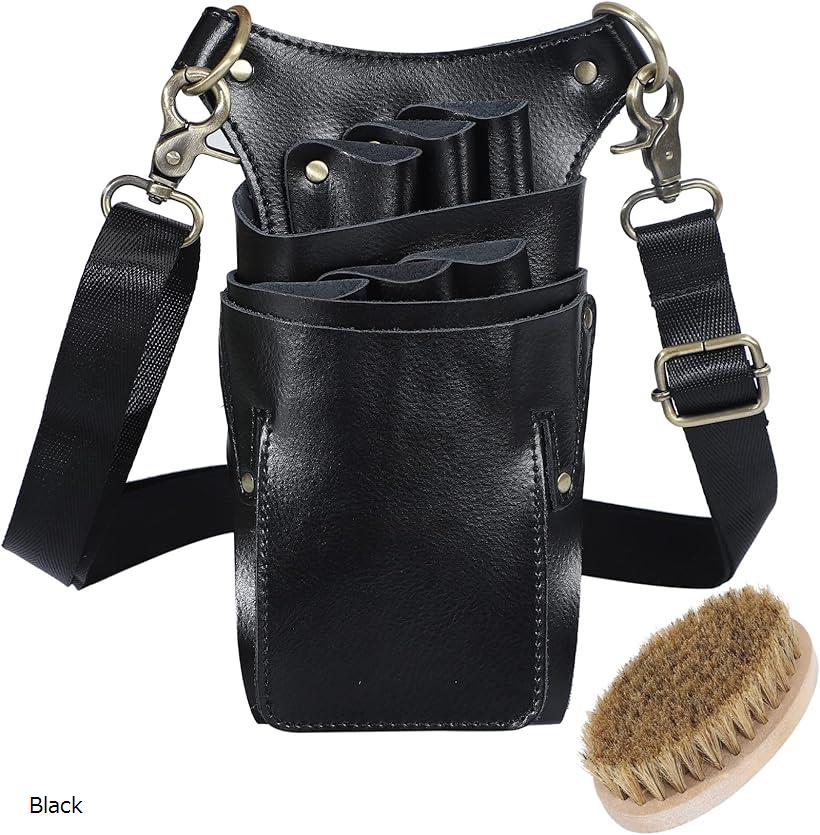 シザーケース 本革 6丁 豚毛ブラシ 説明書付き Coffee Brown Black