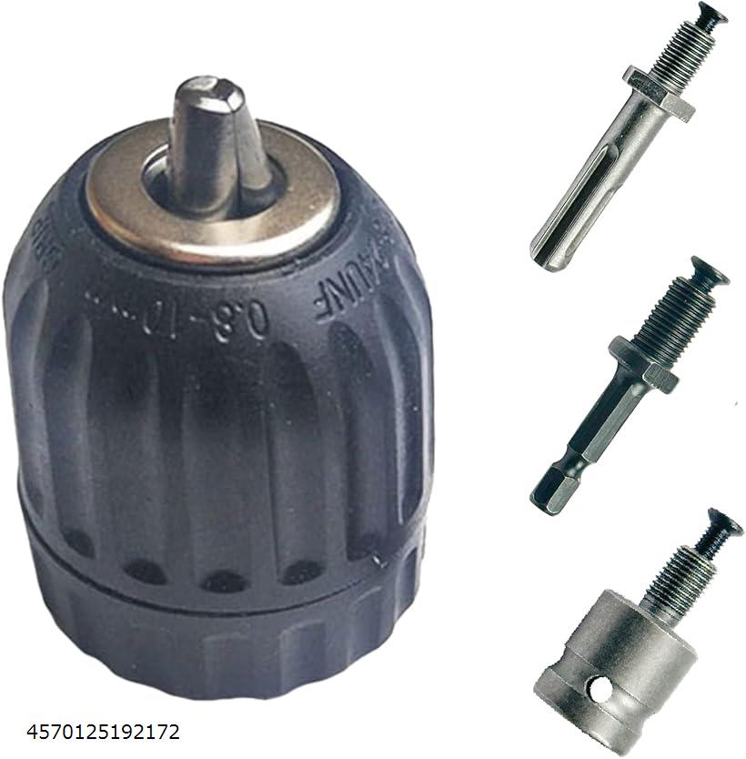 キーレス ドリル チャック 0.8～10mm対応 電動ドリル用 1/2インチ SDS 六角 軸 変換 アダプタ付き 4570125192172