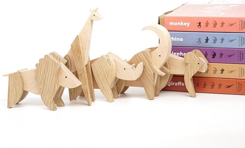 ESNAF TOYS マグネット 積み木 手作り 知育 インテリア 木製 天然木 Animal Kingdom 動物王国 5種セット
