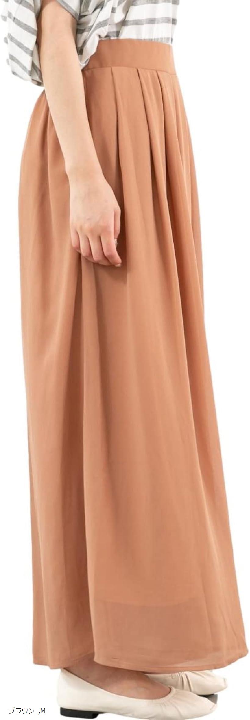 スリーピングシープ ふわっと 大人 きれいめ感 シフォンガウチョ ワイド ガウチョパンツ ポケット付 スカーチョ ロングパンツ XL L ブラック オフホワイト グレージュ ブラウン M