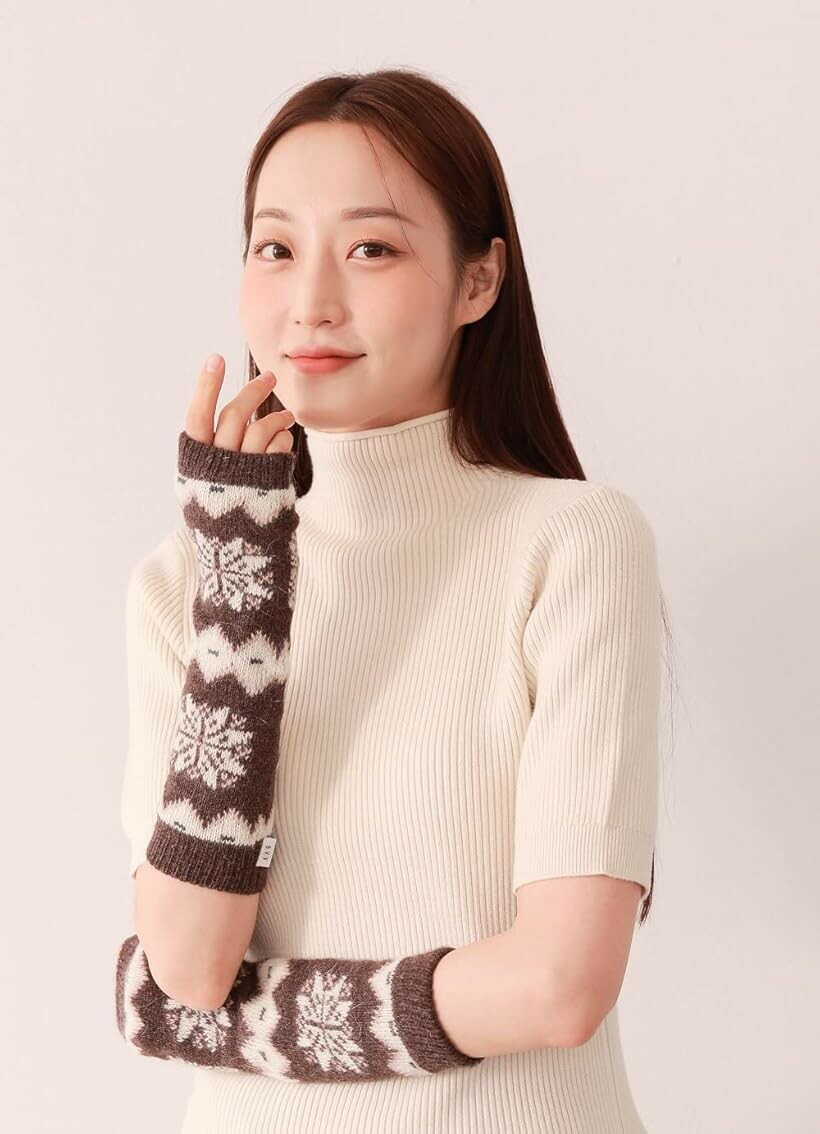 裏地あり ふわふわ アンゴラ入り アーム ウォーマー カバー ロング ゆびなし 手袋 FREE