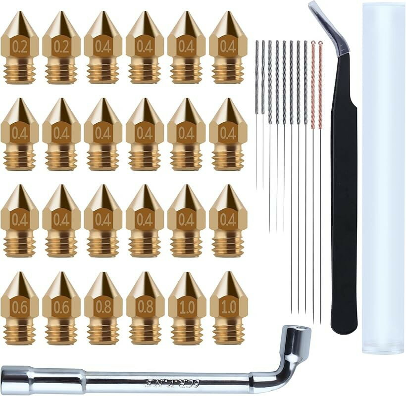 互換品 24個入り MK8ノズル 0.2mm 0.4mm 0.6mm 0.8mm 1.0mm 3Dプリンター用真鍮ノズル 交換用ノズル プ..