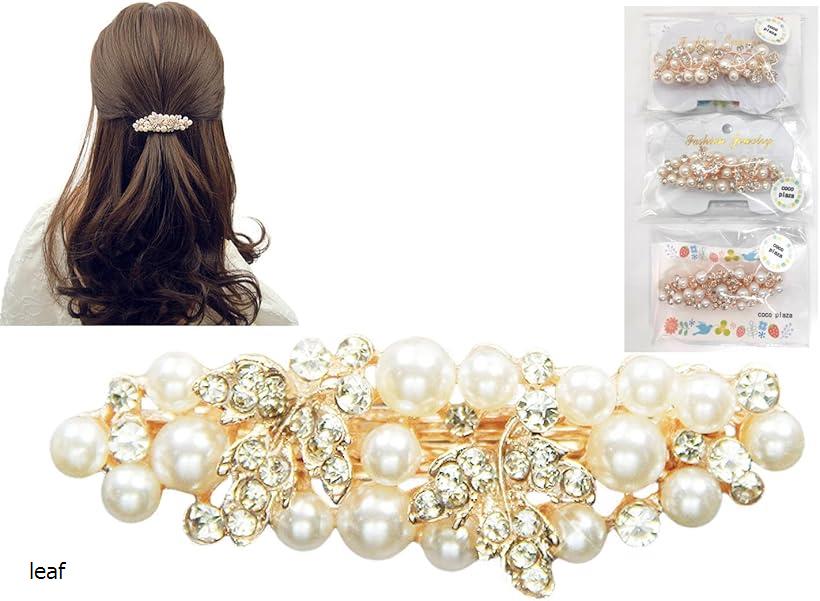 互換品バレッタ パール 結婚式 髪飾り お呼ばれ plum clover leaf