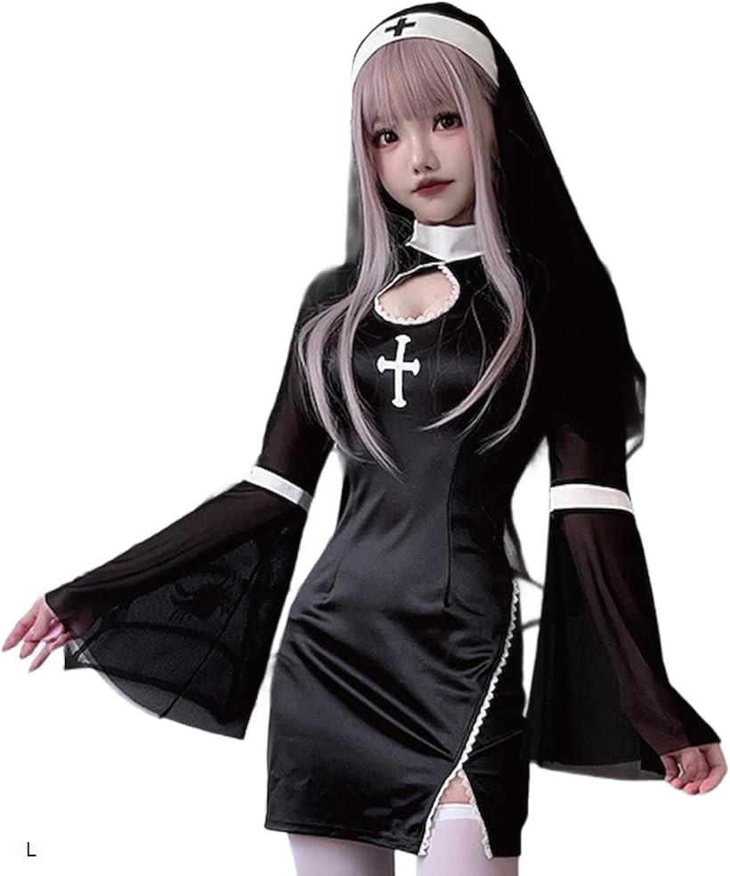 シスター コスプレ 修道女 衣装 ハロウィン ワンピース ベール 聖母 聖女 マリア e801 X M L
