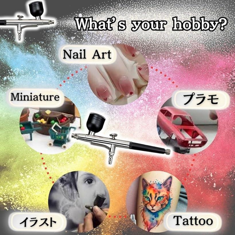 エアブラシ 0.3mm シングルアクション 重力式 ネイル 模型 塗装 3カップ付