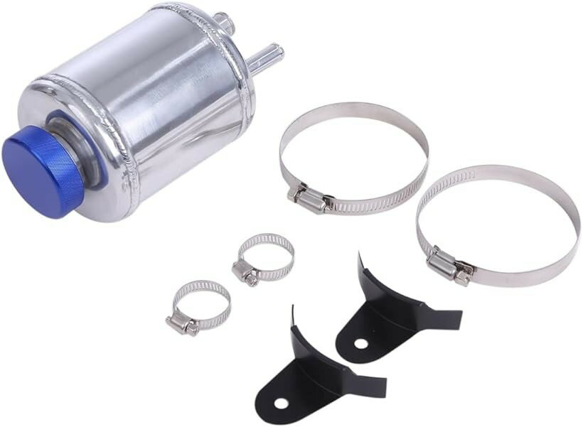 互換品 パワー ステアリング タンク パワステ オイル フルード リザーバー ステー 付 アルミ R32 R33 R34 HCR32 ECR33 ER34 RB20DET RB25DET マフラー 汎用品 シルバー (シルバー)