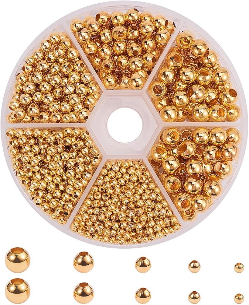 約1430個/箱 メタルビーズ 2.4-6mm ボール スペーサービーズ 丸玉ビーズ 大穴ビーズ アクセサリーパーツ ジュエリー DIY用 手芸用品 クラフト用品 ハンドメイド ゴールド