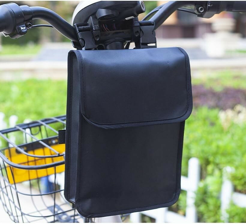 自転車フロントバッグ脱着式 荷物入れ ママチャリ 自転車に付けるバック ハンドルバーバッグ 小物収納 軽量 前カゴ 自転車バッグ (ブラック, 大容量)