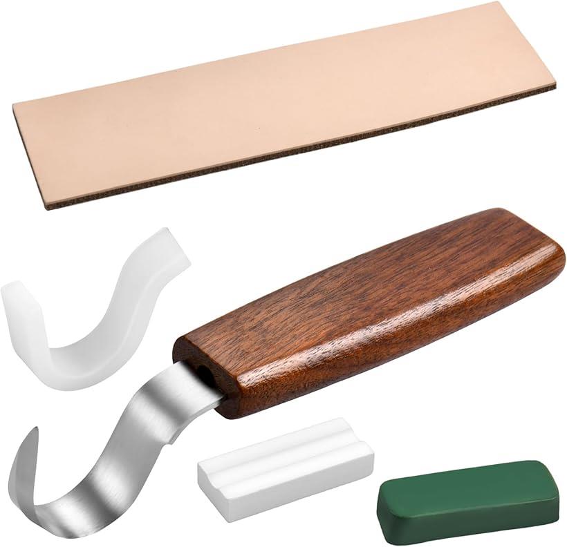 フックナイフ スプーン彫刻用具 スプーンカービングナイフ カービングツール 曲がった 右利き用フック 木工用セット 木彫りキット 曲線 ウッドハンドル