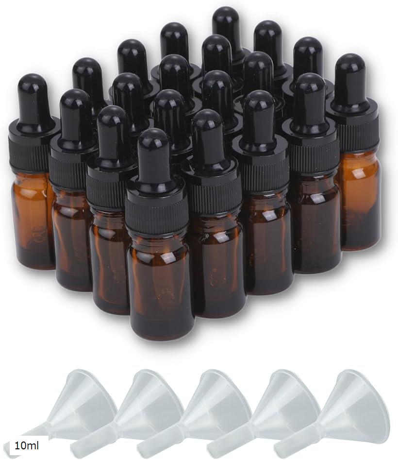 遮光瓶 スポイト付き 精油 アロマオイル 詰め替え 保存用 ガラス製 ブラウン 漏斗付き 20本セット 5ml 15ml 20ml 30ml 10ml