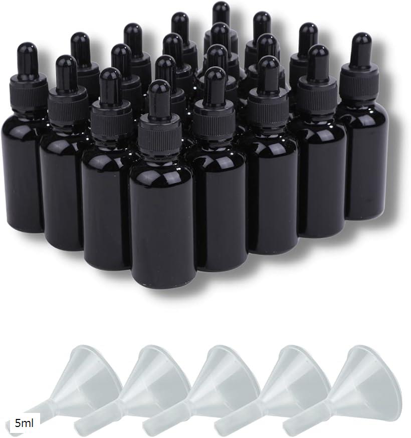 【楽天ランキング1位入賞】遮光瓶 スポイト付き 精油 アロマオイル 詰め替え 保存用 ガラス製 ブラック 漏斗付き 20本セット 10ml 1 20ml 30ml 5ml