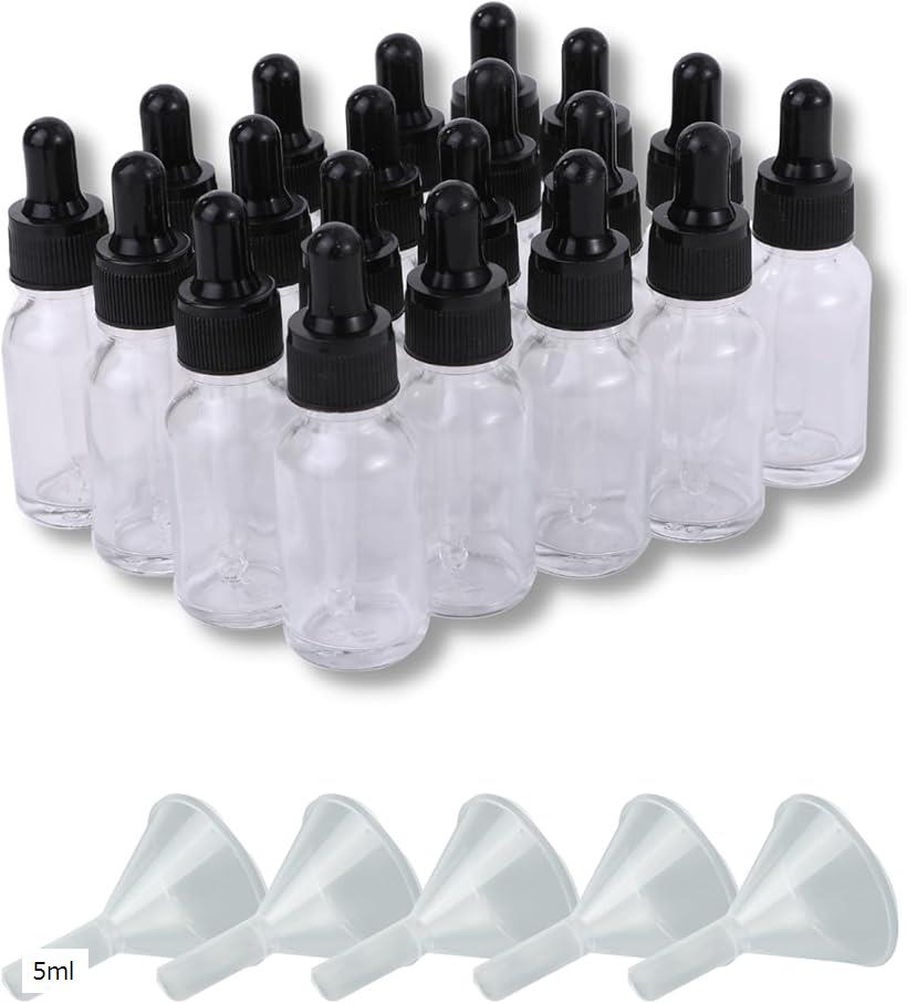遮光瓶 透明瓶 スポイト付き 精油 アロマオイル 詰め替え 保存用 ガラス製 漏斗付き 1滴0.1ml 20本セット 10ml 20ml 1 30ml 5ml