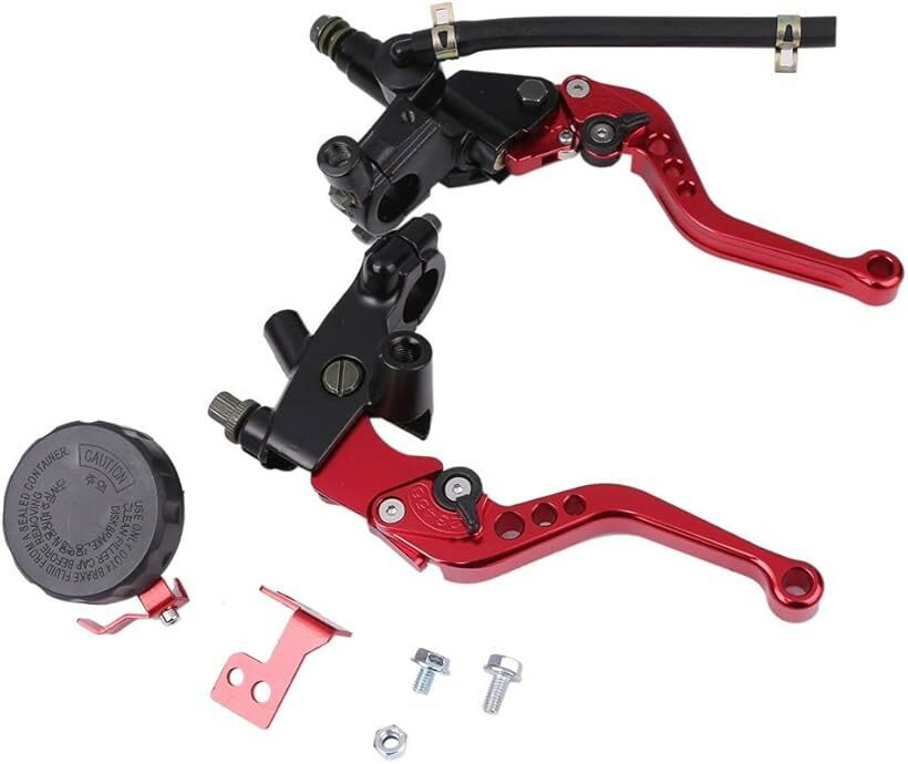 互換品別体 マスターシリンダー ブレーキ クラッチ ホルダー レバー セット 汎用品 CBR PCX NSR NINJA モンキー 等 レッド (レッド)