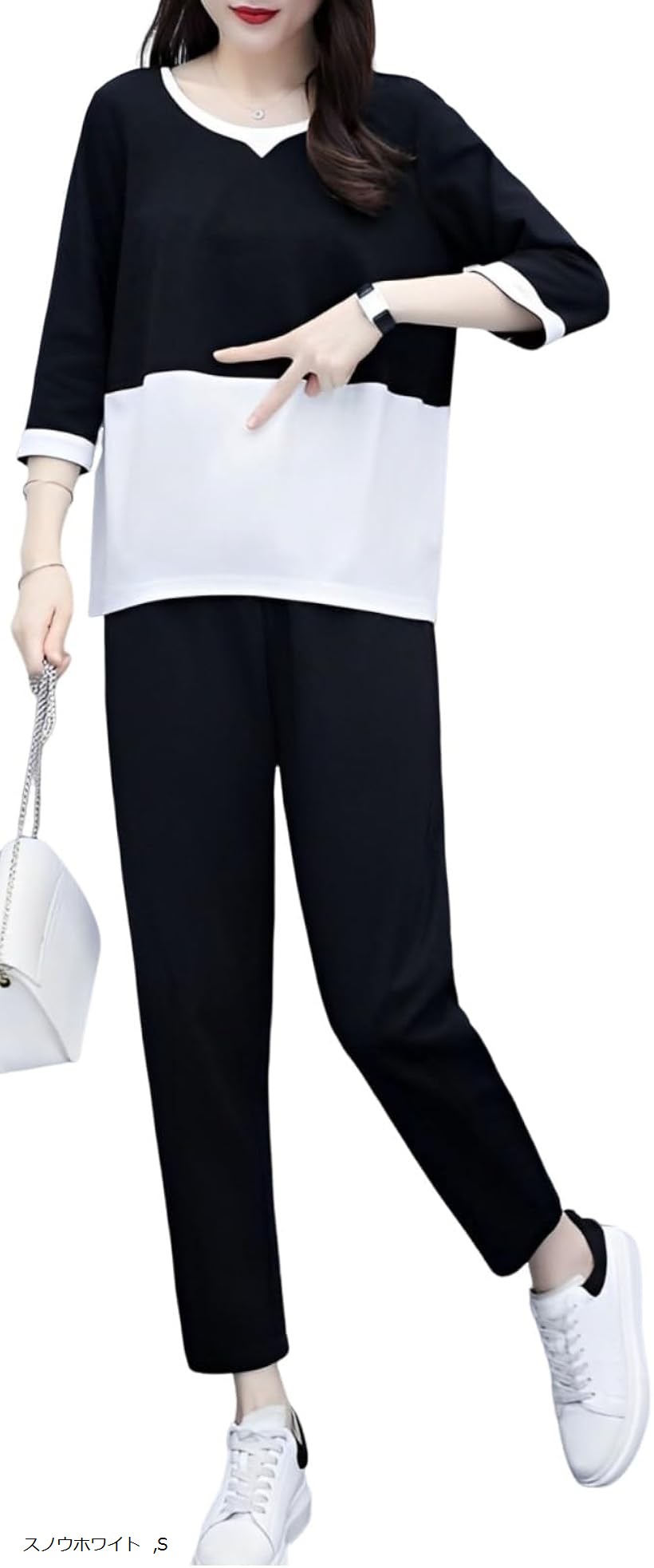 エンプティオ バイカラー 上下セット 半袖 レディース セットアップ スポーツウェア ヨガウェア ルームウェア パジャマ 部屋着 韓国風 上下2点セット サンドグレー L XL 2XL M スノウホワイト S