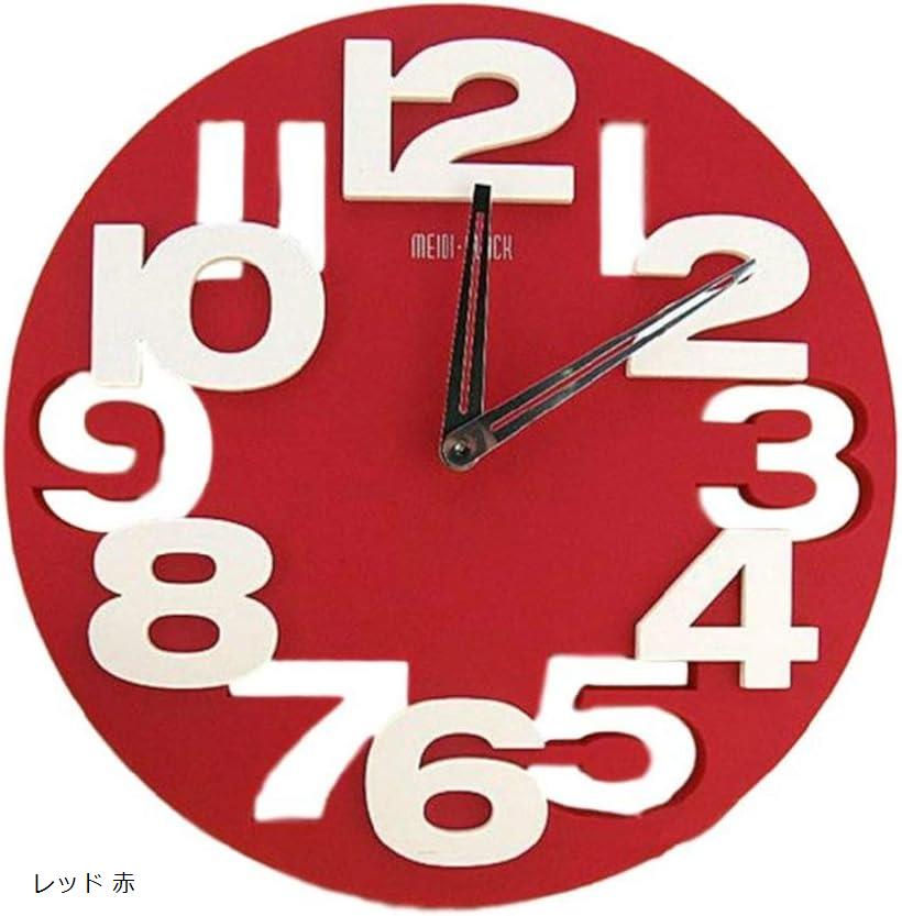 笑顔一番 全4色 クール で オシャレ な モダン アート 3D ウォール クロック 立体 デザイン の 壁掛け 時計 レッド ホワイト 白 グリーン 緑 ブラック 黒 A064-06 レッド 赤