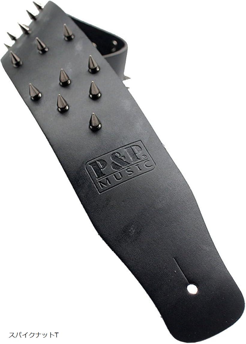 ラクエスト スタッズ レザー ギター ストラップ 革 アコースティック エレキ ベース ロック メタル V系 スター スパイクナットW ブラック ピラミッドスタッズ スパイクナットT