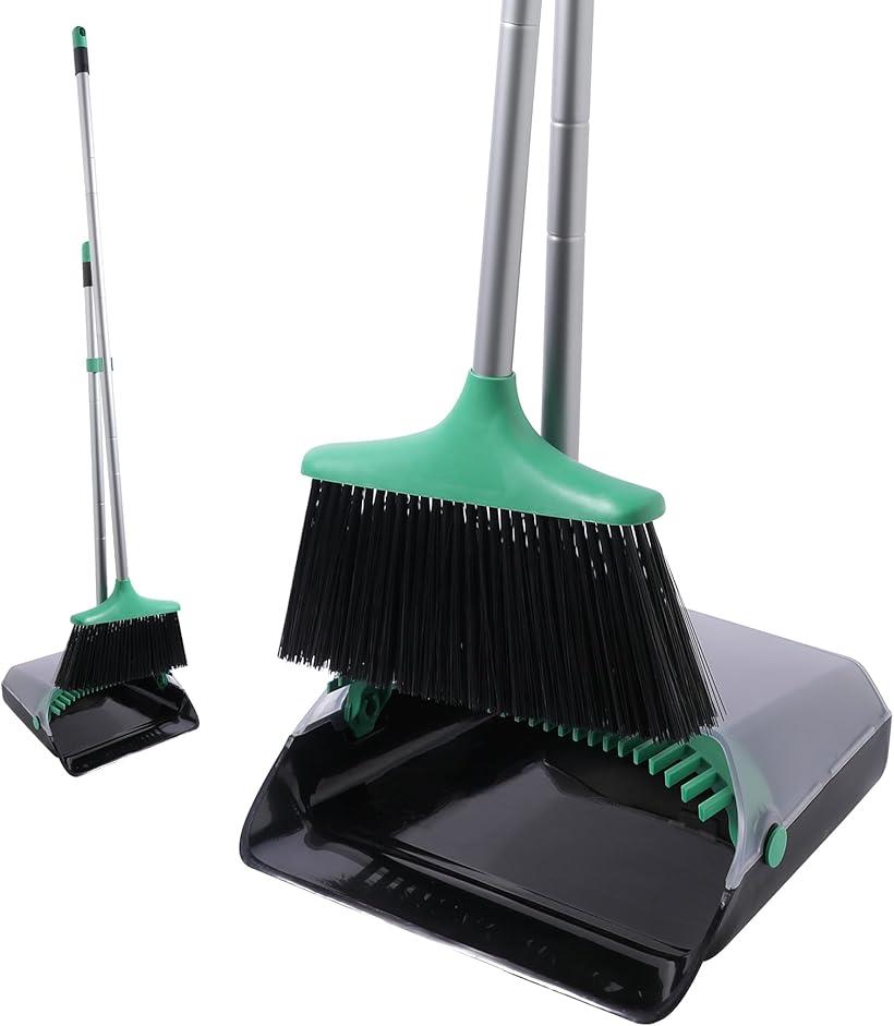 ほうき ちりとり 掃除セット 自立式 収納に便利 掃除道具 長柄 長さ調整可 67cm-116cm 透明ちりとり 防..