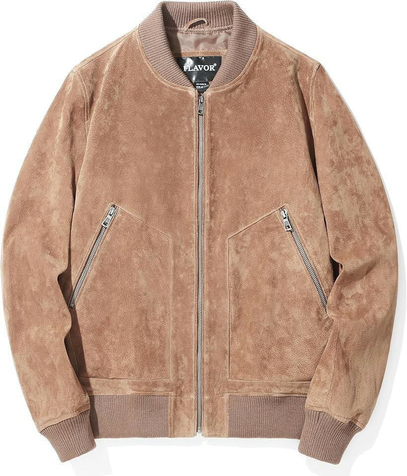 Rakuten - メンズ スエード レザージャケット フライト ボンバー 軽量 バイクライダースジャケット 春秋 3XL カーキ (カーキ, 3XL)