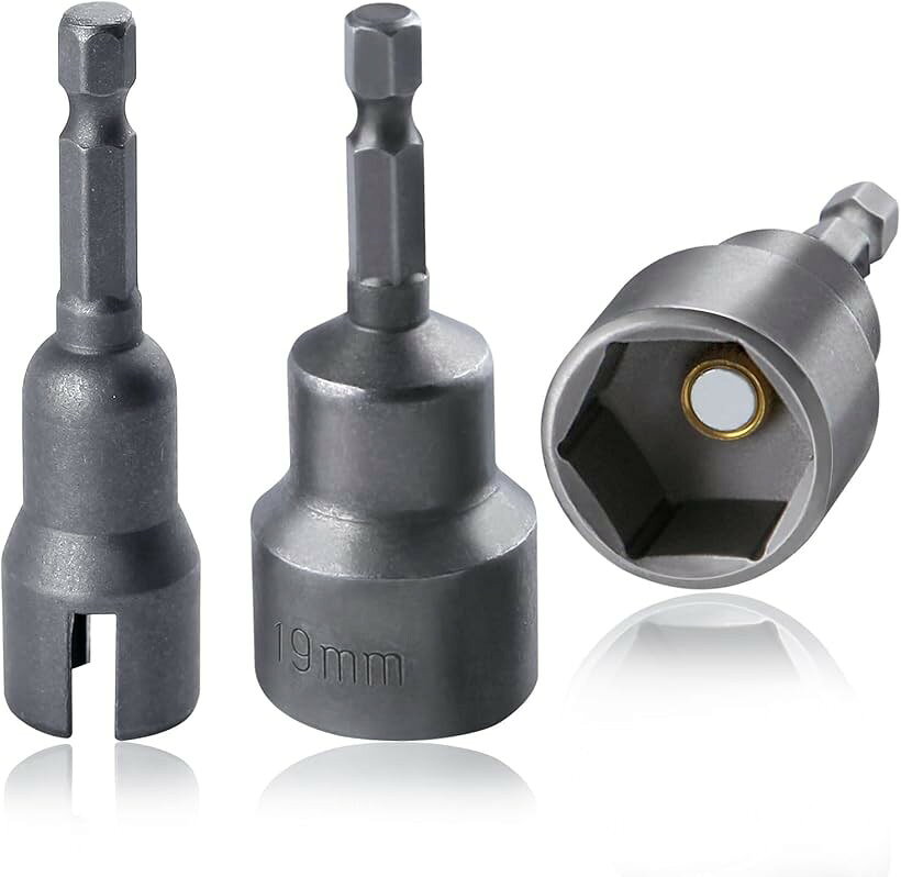 RVツールセット 3本セット 19mm ソケットビット スロットウィングナット ドリルビット インパクトソケット RVレベリングシザージャック用 6.35mm六角軸 ソケットアダプター クロムバナジウム鋼 (メタリック)