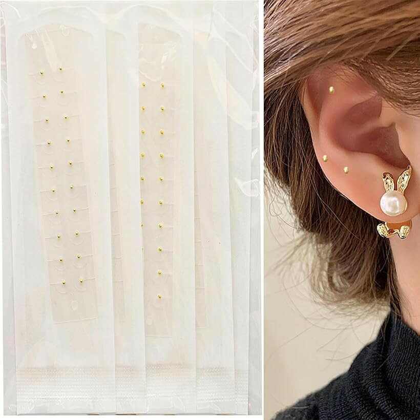 Rakuten - 耳ツボジュエリー 耳つぼジュエリー 耳ツボシール チタン耳つぼシール 透明 金粒 银粒 クリア 耳ツボシールのみ 耳ツボジュエリーシール パーツ (ゴールド, 200粒)