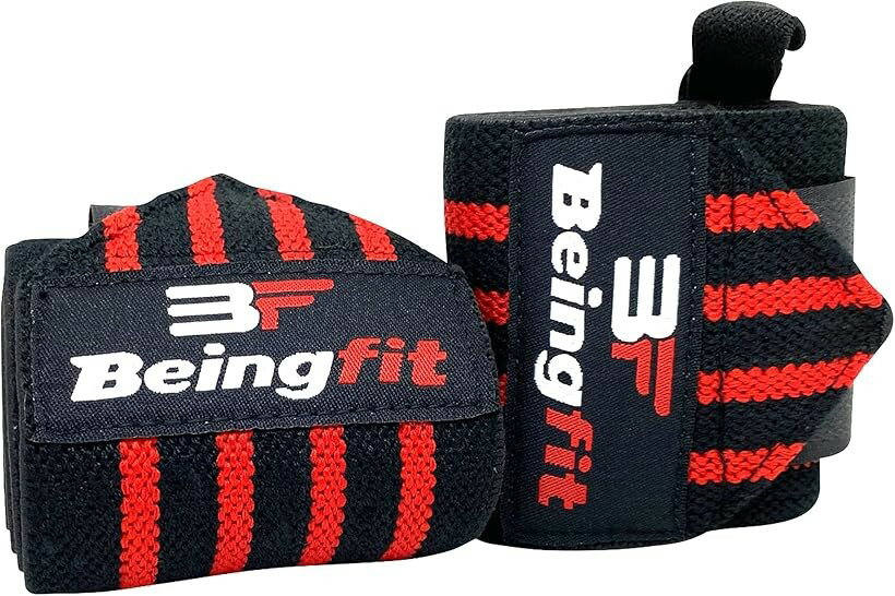 运动服饰 - Beingfit リストラップ 筋トレ リフティングストラップ 正規品 2個セット ベンチプレス 男女兼用 Red 24 (レッド, 24)
