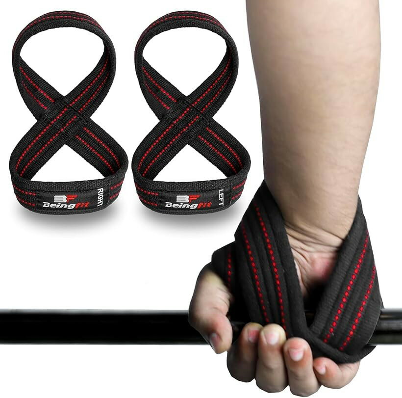 Men'S Wear - Beingfit ストラップ 8の字 リストストラップ 筋トレ・ウェイトリフティング・ジムトレーニング用 男女兼用 (RED, Large)