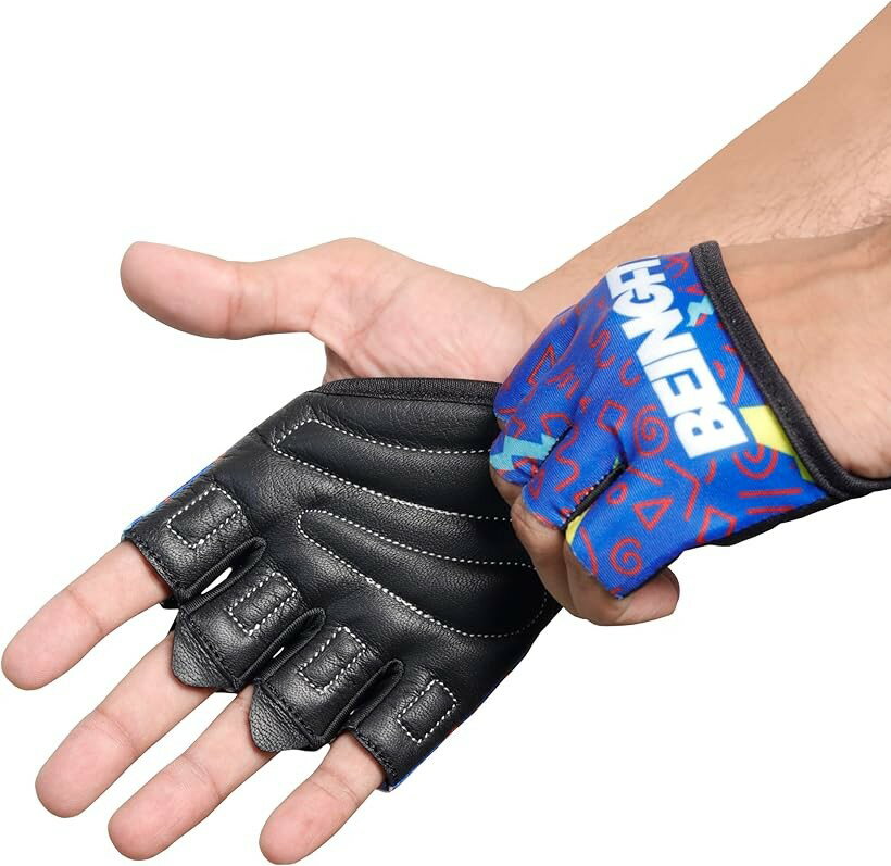 Sports Equipments - Beingfit トレーニンググローブ 筋トレ メンズ レディース 指から手のひらまで 半指デザイン 着脱簡単 革製 手のひらで高グリップ＆強度サポートのトレーニング手袋 ジム・フィットネス・懸垂に最適 (Blue Chill, S)
