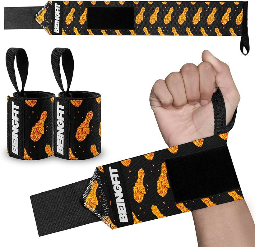 Beingfit リストラップ 筋トレ ユニークデザイン リストバンド 手首 サポーター 筋トレグッズ リストストラップ ウエイトトレーニング 男女兼用 パワーリスト (フライドチキン, 18inch)