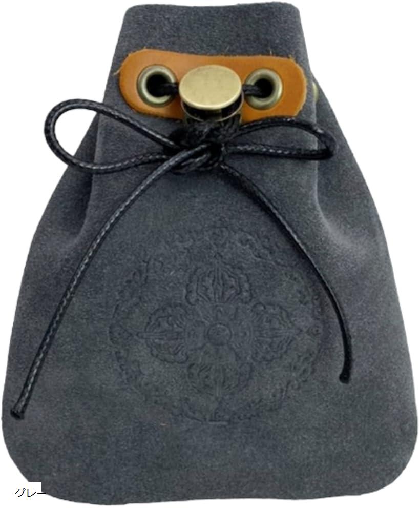 レザー ジュエリーポーチ 巾着袋 ミニポーチ 小物入れ アクセサリー ケース 持ち運び 収納 グレー