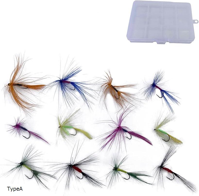 テンカラ 毛鉤 12個セット 収納ケース付 完成フライ 渓流釣り 疑似餌 フライフィッシング アユ イワナ ..