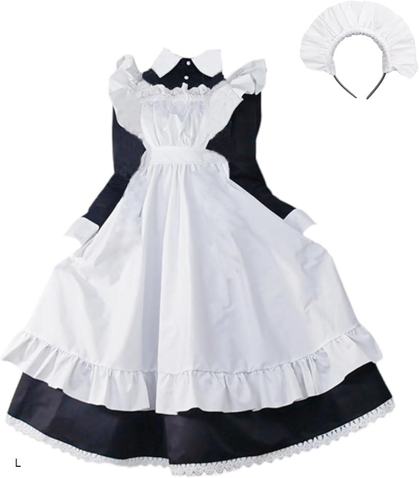 【楽天ランキング1位入賞】メイド服 3点セット 長袖 ロング丈 ワンピース エプロン カチューシャ ロリータ コスプレ 衣装 仮装 X M L