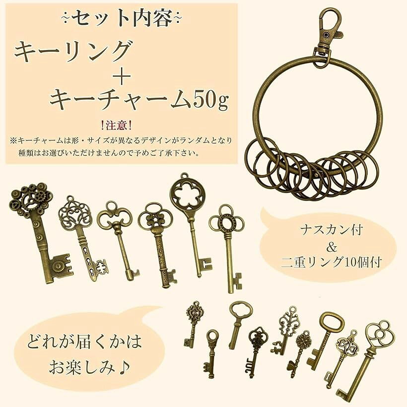 鍵型 アンティーク キーホルダー キーチャーム 50gセット キーリング スチームパンク 鍵束 レトロ 雑貨の商品画像 3