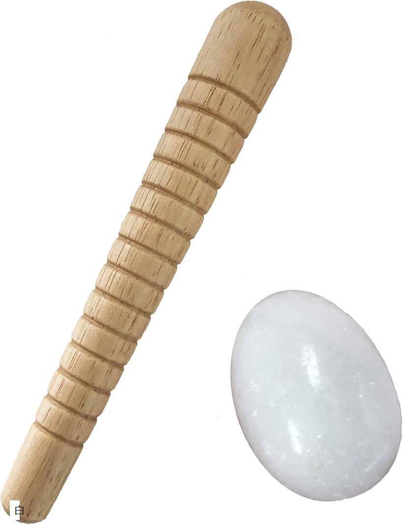 つぼ押しセット 足つぼ 棒 天然石 タマゴ型 2種セット 反射区付 健康グッズ 指圧棒 マッサージ 黒 ベージュ グリーン マーブル 白