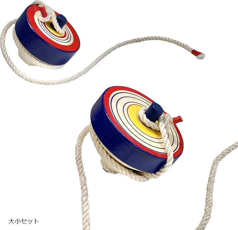 親子で投げコマセット 木ごま なげごま ひも付き 知育玩具 木のおもちゃ ズ 大小セット