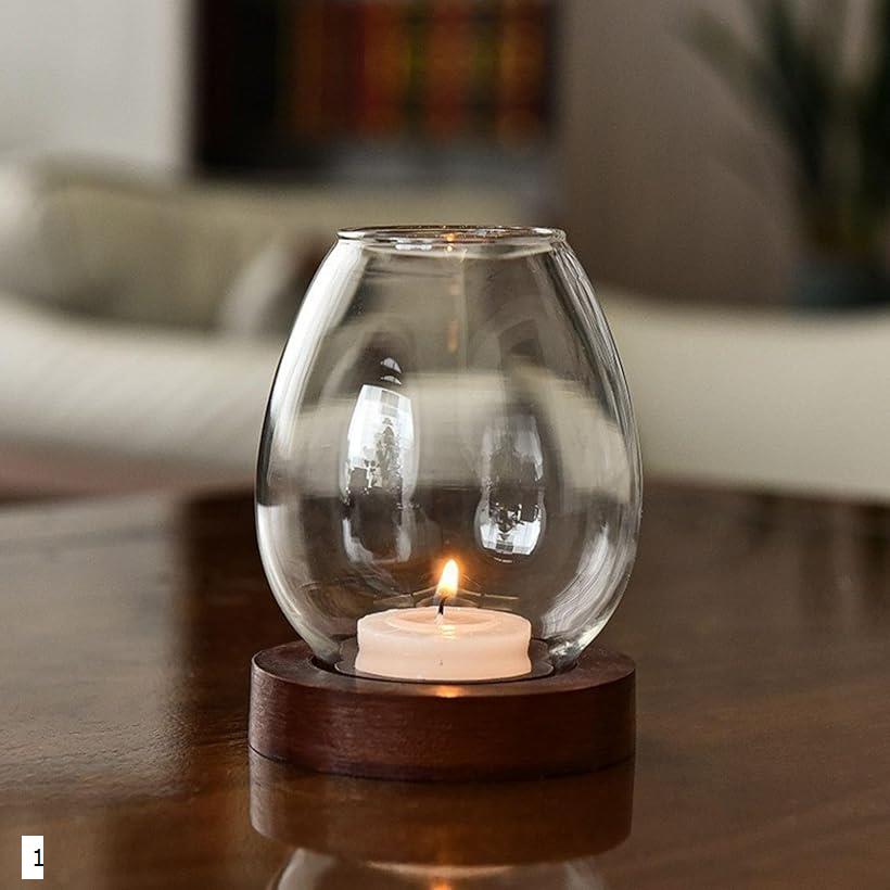 キャンドルホルダー ガラス キャンドルスタンド キャンドルランタン 木 ティーライトキャンドル キャンドルグラス 1個 1