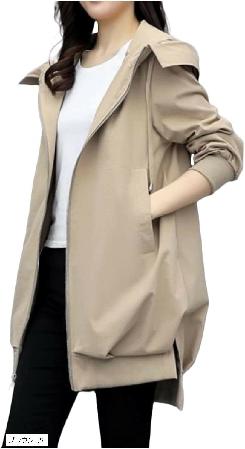 マウンテンパーカー レディース カジュアル アウター 上着 羽織もの オフィス コート フード付き かわいい おしゃれ 長袖 無地 ブラック L M XL ブラウン S