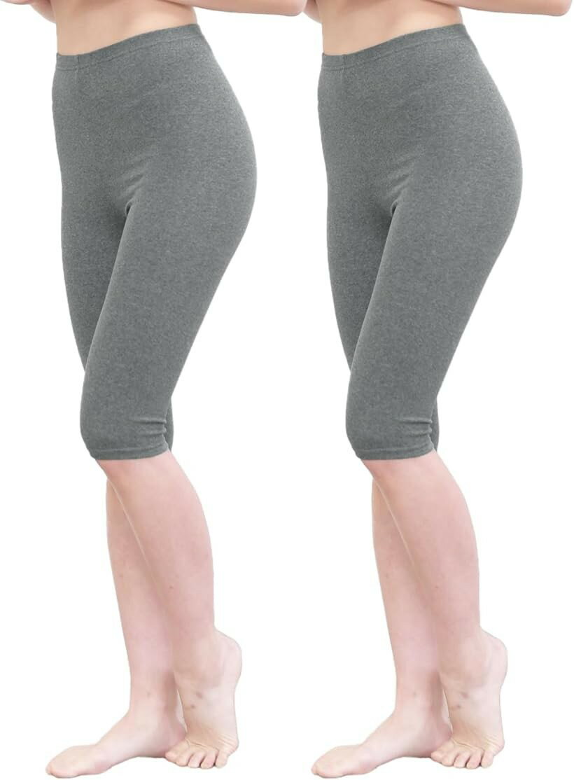 Spats, Leggings - レディース 女性 パンツ レギンス スパッツ 綿混 日本製 (グレー5分丈2個, L-XL)