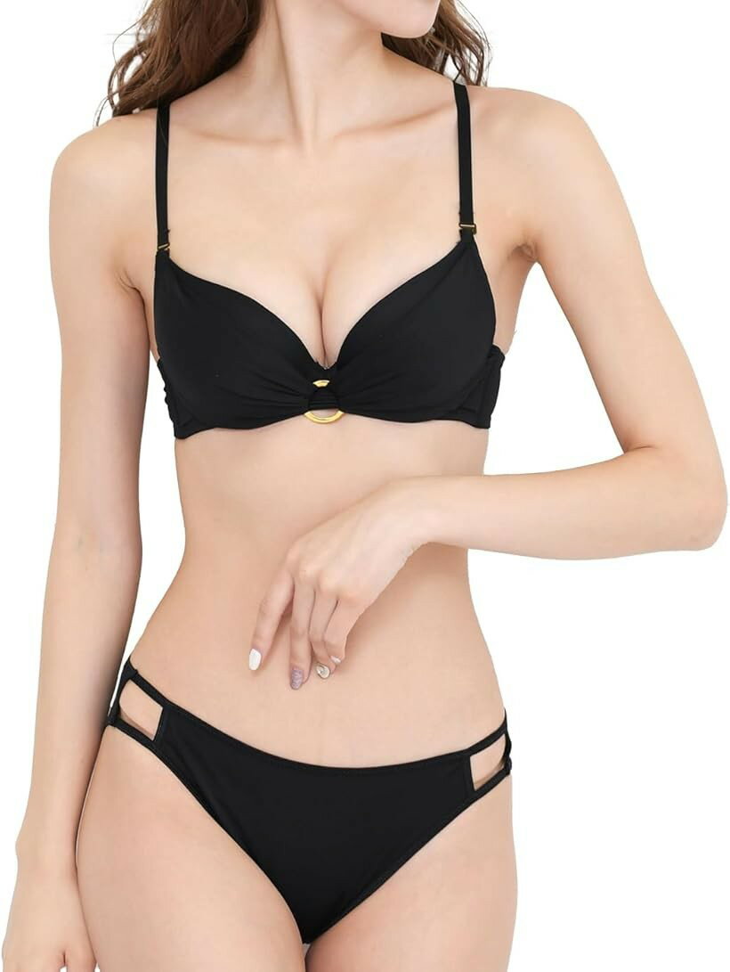 樂天商城 - レディース ブラジャー ショーツ 上下セット ブラショーツセット 女性下着 リング 谷間見せ おしゃれ 伸縮性素材 可愛い 脇高 かゆくない しめつけない ひびかない下着 透けないインナー (ブラック, C65)