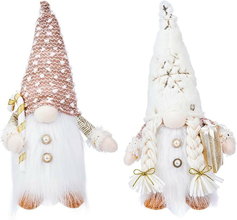 ムイビエンクリスマス装飾 ライト付き長ひげトナカイ人形 小人 ぬいぐるみ ウィンドウディスプレイ用 32cm かわいいサンタデコレーション ギフト持ち人形 2個セット